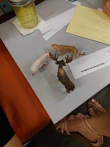 Figurki zwierząt na szkoleniu dla bibliotekarzy
