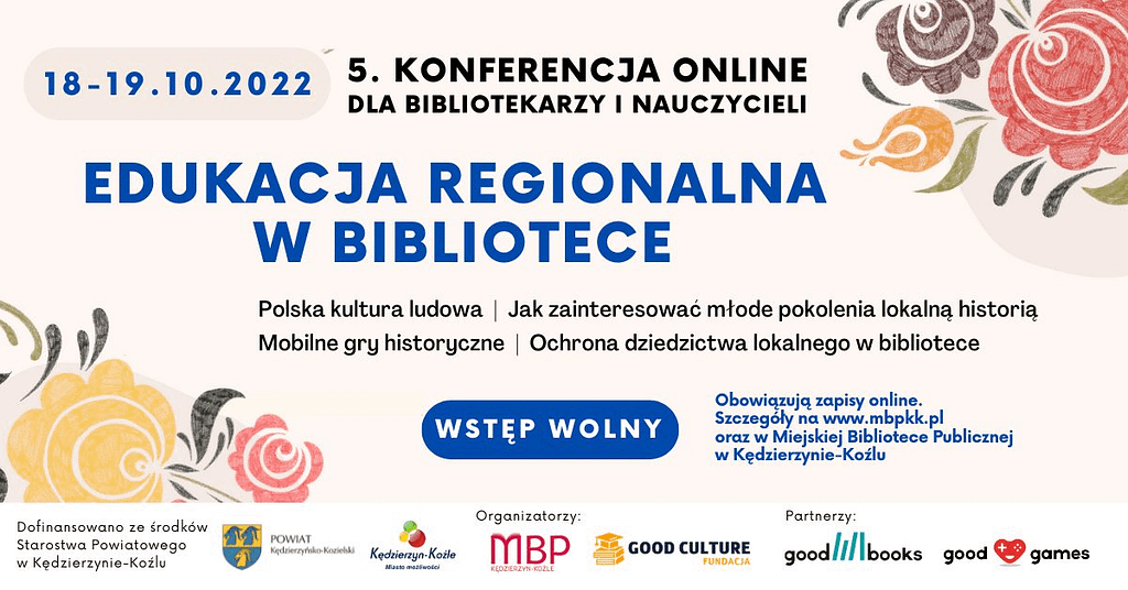 Banner konferencji online "Edukacja regionalna w bibliotece"